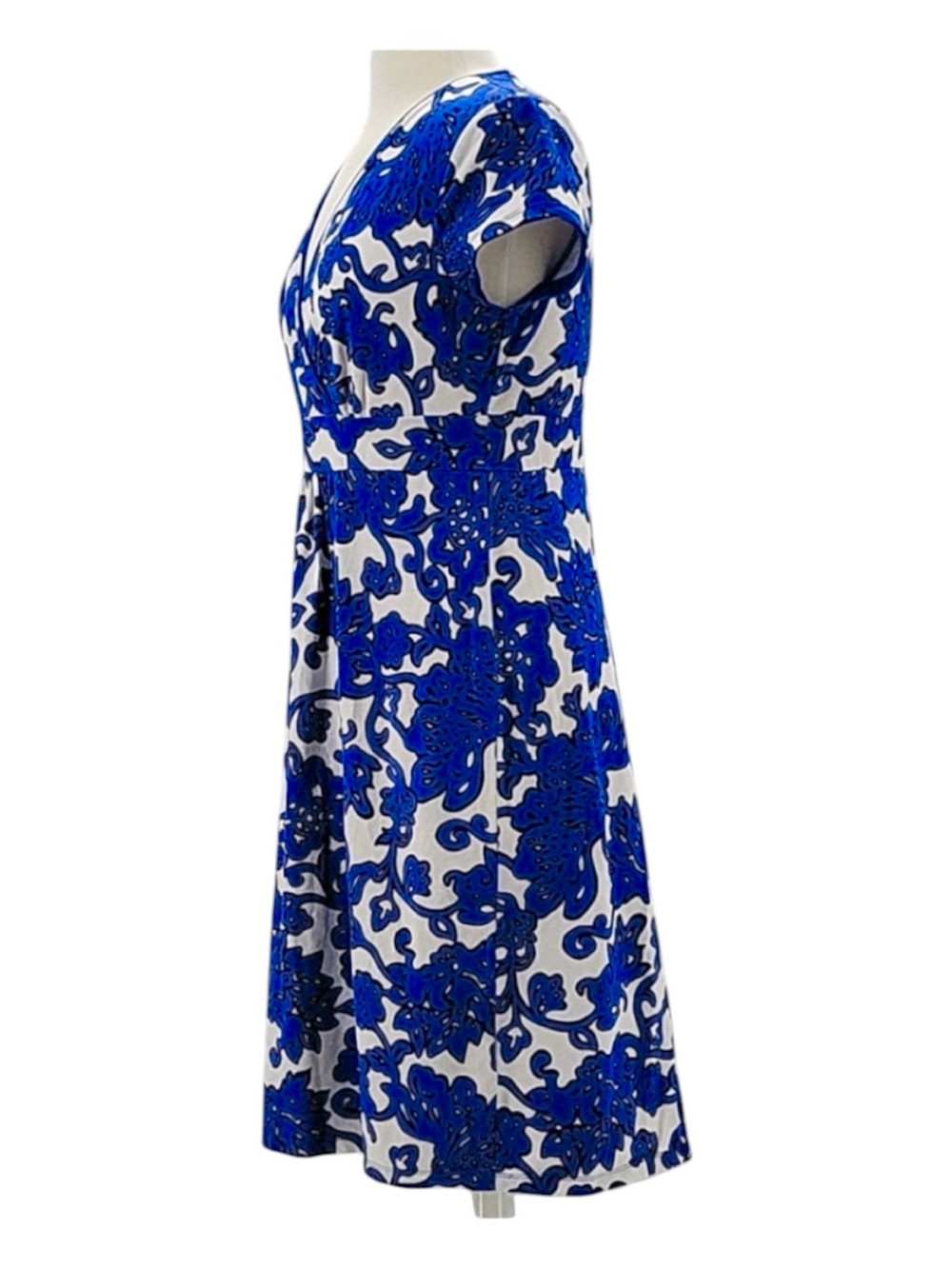 BODEN | Women’s Blue Sapphire Island Vine Jersey Dress V-neck Faux Wrap Size 6R - Picture 3 of 9